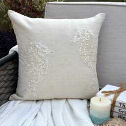 Cotton & Linen Mother Of Pearl Sea Creature Pattern Beige Pillow Sham, 24x24/26x26, Beach Style Euro Sham, Square Pillowcase-Sea Horse Pearls - thumbnail 3