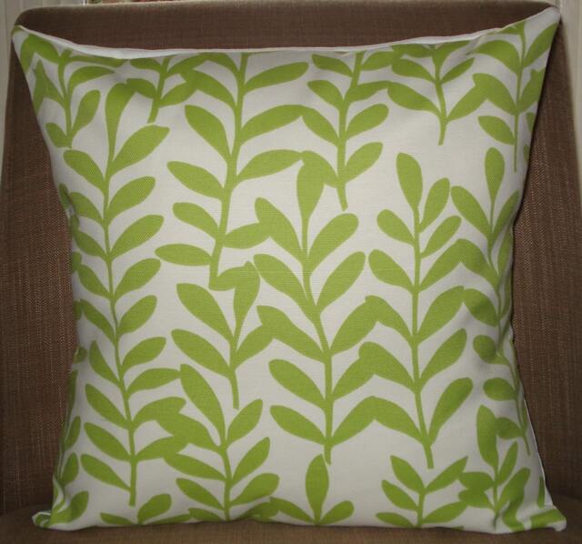 New 18x18 Inch Designer Handmade Pillow Casein Bright Green Leaves On White