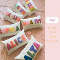 Personalised Punch Needle Decorative Cushion - Kids Room Decor Name Pillow Unique Baby Nursery Initial Decoration Gift - thumbnail 3