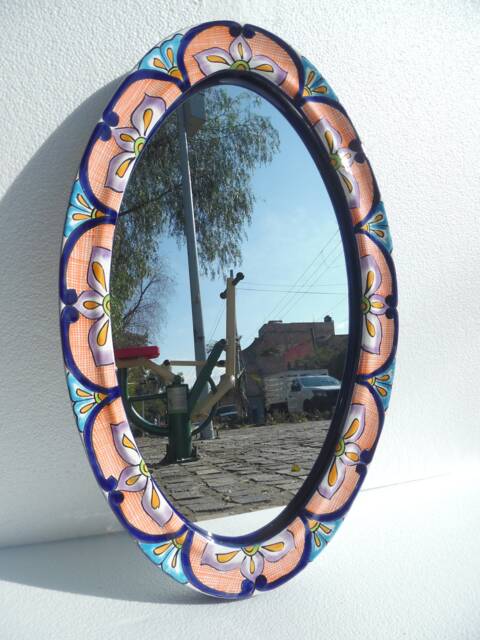 Talavera Mirror Bathroom Wall Decor Vanity, Mexican Pottery Folk Art Hanging - image 1
