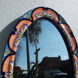 Talavera Mirror Bathroom Wall Decor Vanity, Mexican Pottery Folk Art Hanging - thumbnail 2