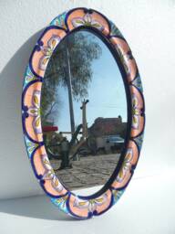 Talavera Mirror Bathroom Wall Decor Vanity, Mexican Pottery Folk Art Hanging - thumbnail 1