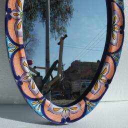 Talavera Mirror Bathroom Wall Decor Vanity, Mexican Pottery Folk Art Hanging - thumbnail 3