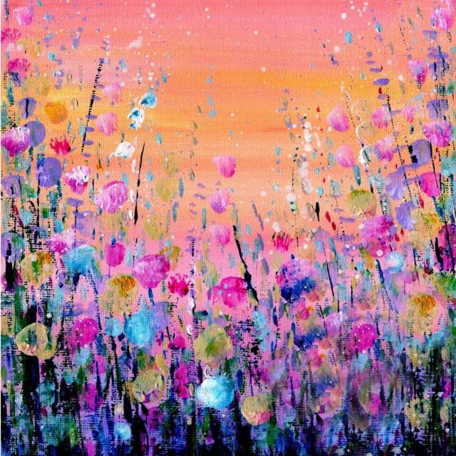 Flowers Orange A4 Size Print - Mounted Art Print Ready To Frame Hand Signed & Titled By Artist Sky Floral Boho Wall - image 1