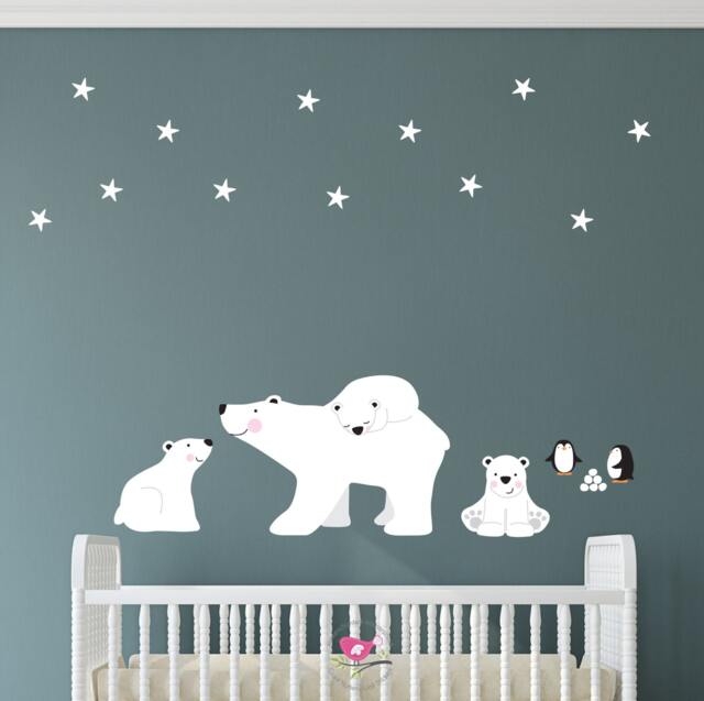 Polar Bear Penguin Nursery Wall Decal Arctic Scene, Gender Neutral - image 1