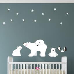 Polar Bear Penguin Nursery Wall Decal Arctic Scene, Gender Neutral