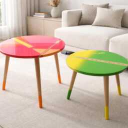 Neon Painted Coffee Tables, Modern Resin Side Table Set - thumbnail 4
