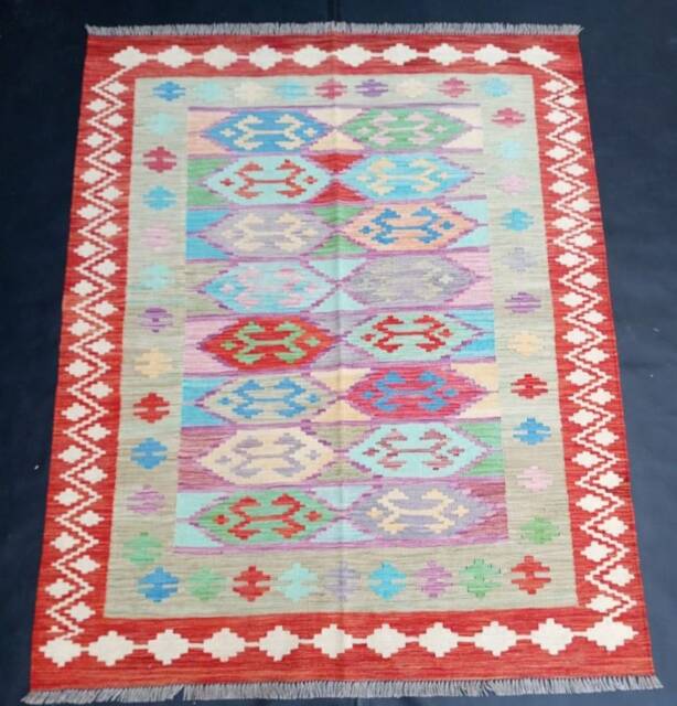 Multicolour Kilim Rug, Handmade Artisan Afghan Turkish Aztec Sheep Wool Rug 197x155 cm - image 1