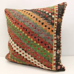 Handmade Kilim Pillow Cover 24x24, Rustic Home Design - thumbnail 3