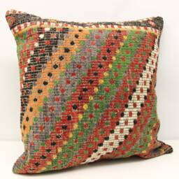 Handmade Kilim Pillow Cover 24x24, Rustic Home Design - thumbnail 1
