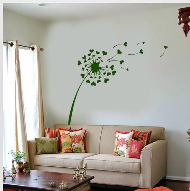Wall Vinyl Decal Abstract Dandelions Puffball Seeds Shaped Like Hearts Flower Ornament Modern Home Decor - #1131Dz - image 1