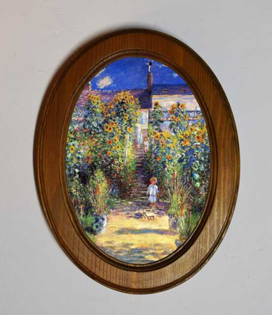 Light Oak Oval Wooden Framed Picture, Claude Monet, The Artist's Garden, Art Print, Wall Hanging, Antique Vintage Style - image 1