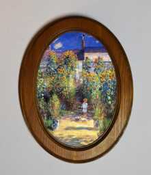 Light Oak Oval Wooden Framed Picture, Claude Monet, The Artist's Garden, Art Print, Wall Hanging, Antique Vintage Style - thumbnail 1