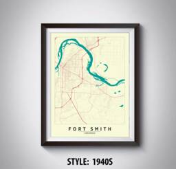 Fort Smith Ar Map Print Vintage Style Travel Poster, Office Wall Art - thumbnail 1