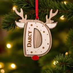 Personalised Wooden Reindeer Christmas Bauble - Kids Rudolph With Name & Initial First Stocking Filler - thumbnail 2