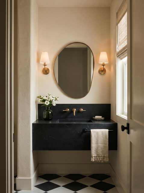 Oval Brass Mirror - Elegant Round Asymmetrical Organic Bathroom Vanity Mirrors - image 1