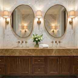 Oval Brass Mirror - Elegant Round Asymmetrical Organic Bathroom Vanity Mirrors - thumbnail 2