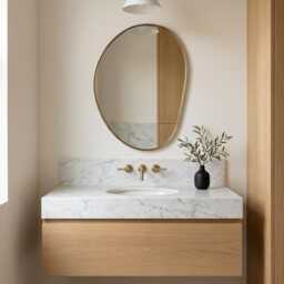 Oval Brass Mirror - Elegant Round Asymmetrical Organic Bathroom Vanity Mirrors - thumbnail 3