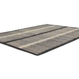 Handwoven Wool Kilim Rug Modern Black & Beige Flatweave Runner, Living Room Boho Minimalist Decor - thumbnail 4