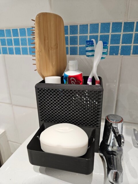 Handmade Wall Mount Bathroom Organizer Toothbrush, Soap & Hairbrush Holder - image 1