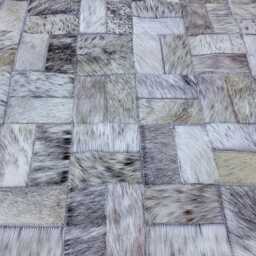 Patchwork Cowhide Rug Grey Brindle Leather - Handcrafted, Custom Order - thumbnail 2
