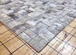 Patchwork Cowhide Rug Grey Brindle Leather - Handcrafted, Custom Order - thumbnail 1