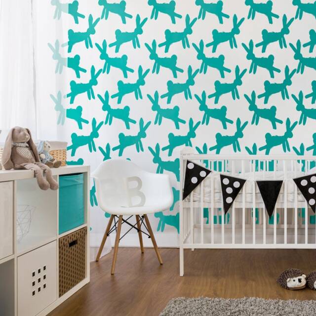 Leaping Rabbits Vinyl Wall Decal - Nursery Wallpaper Pattern - image 1
