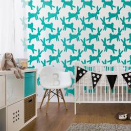 Leaping Rabbits Vinyl Wall Decal - Nursery Wallpaper Pattern - thumbnail 1