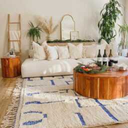 White Blue Geometric Rug - Large Area Handmade Berber Shag Modern Maze Pattern Custom Linear Wool Carpet - thumbnail 3