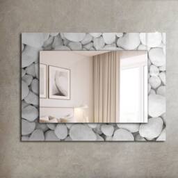White Smooth Stones Mirror, Rectangular Mirror With Frame, Gray Wall Printed Decorative Bathroom
