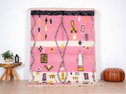 Authentic Beni Ourain Rug, Pink Moroccan Rug 5x8 Ft - thumbnail 1