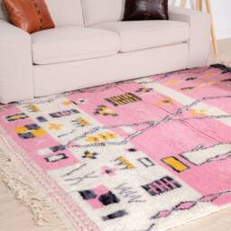 Authentic Beni Ourain Rug, Pink Moroccan Rug 5x8 Ft - thumbnail 3