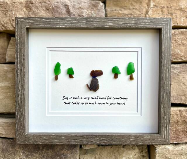 Handmade Dog Sea Glass Art, Framed Lover Gift - 8x10 - image 1