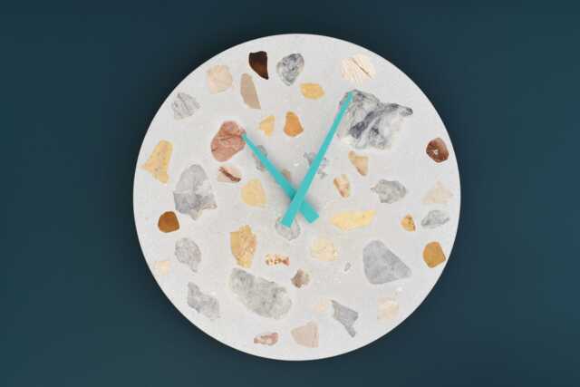 Terrazzo Wall Clock - Handmade Concrete Wooden Hands Unique Home Decor - image 1