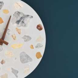 Terrazzo Wall Clock - Handmade Concrete Wooden Hands Unique Home Decor - thumbnail 4