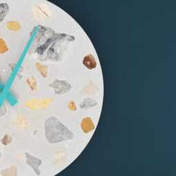 Terrazzo Wall Clock - Handmade Concrete Wooden Hands Unique Home Decor - thumbnail 3