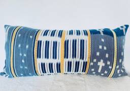"Vintage/African Baule/ Fabric Handmade Denim Indigo /Lumbar Pillowcase Pillow Cover 12"" X 24" - thumbnail 1