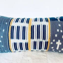 "Vintage/African Baule/ Fabric Handmade Denim Indigo /Lumbar Pillowcase Pillow Cover 12"" X 24" - thumbnail 3