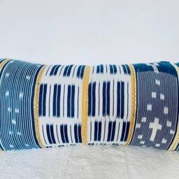 "Vintage/African Baule/ Fabric Handmade Denim Indigo /Lumbar Pillowcase Pillow Cover 12"" X 24" - thumbnail 2