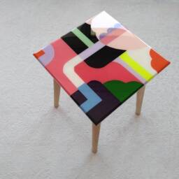 Colorful Abstract Resin Side Table, Painted Handmade Epoxy Retro Art - thumbnail 2