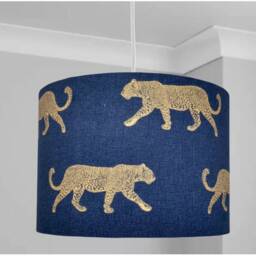 New Hq Luxury Walking Golden Leopard Pattern Lamp Shade Pendant Light On Teal & Royal Blue Fabric - thumbnail 2