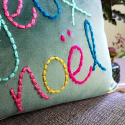 Joyeux Noel Embroidered Colourful Velvet Christmas Cushion - thumbnail 2