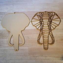 3D Wooden Elephant Head Wall Art Geometric Animal Plaque, Ready To Paint - thumbnail 3