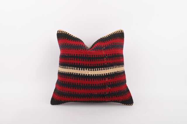 Vintage Turkish Kilim Pillow Cover Handwoven Wool Cushion - 16x16 - image 1