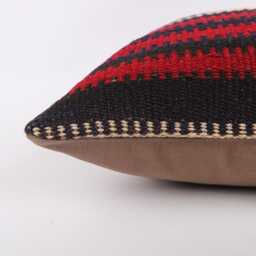 Vintage Turkish Kilim Pillow Cover Handwoven Wool Cushion - 16x16 - thumbnail 4