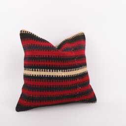 Vintage Turkish Kilim Pillow Cover Handwoven Wool Cushion - 16x16 - thumbnail 3