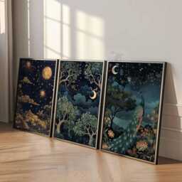 William Morris Set Of 3 Posters, Gold Decor, Print, Moon Poster, Night Sky Art, Botanical Floral Bedroom Art - thumbnail 3