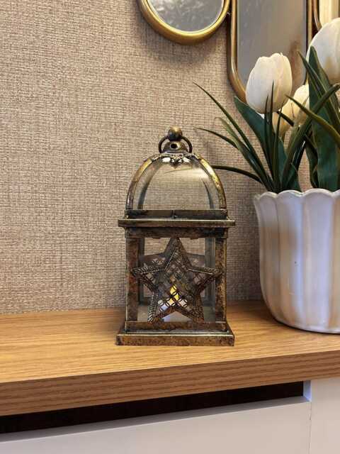 Aged Metal & Glass Lantern - Candle Holder For Home Decor Or Gift - image 1