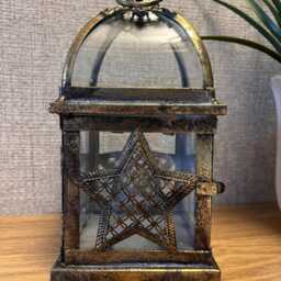 Aged Metal & Glass Lantern - Candle Holder For Home Decor Or Gift - thumbnail 2