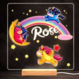 Rainbow Unicorn Colourful Square Personalised Gift Led Lamp Night Light - Bedroom